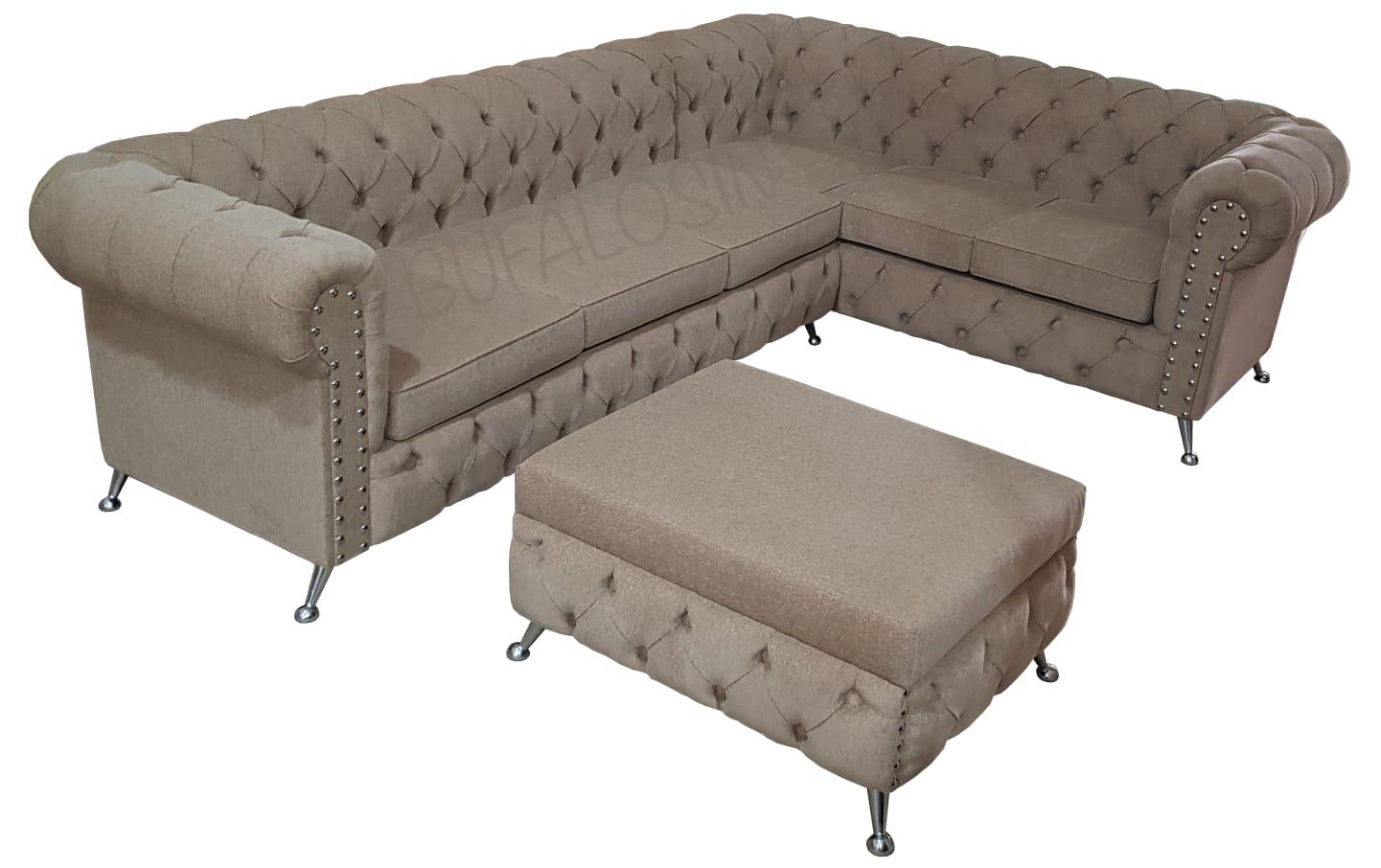 Sillón chesterfield esquinero, Ancho 200 cm, Alto 75 cm, profundidad 200 en el lado del esquinero