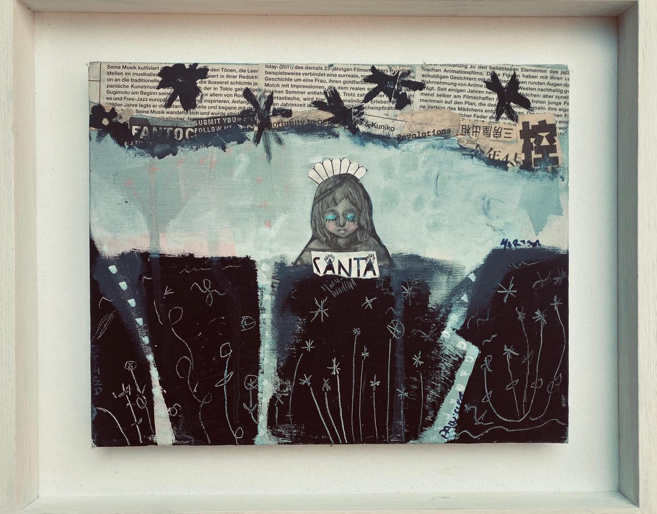 Técnica: collage con papel de diario, acrílicos y fibrones. Medidas: 30x25