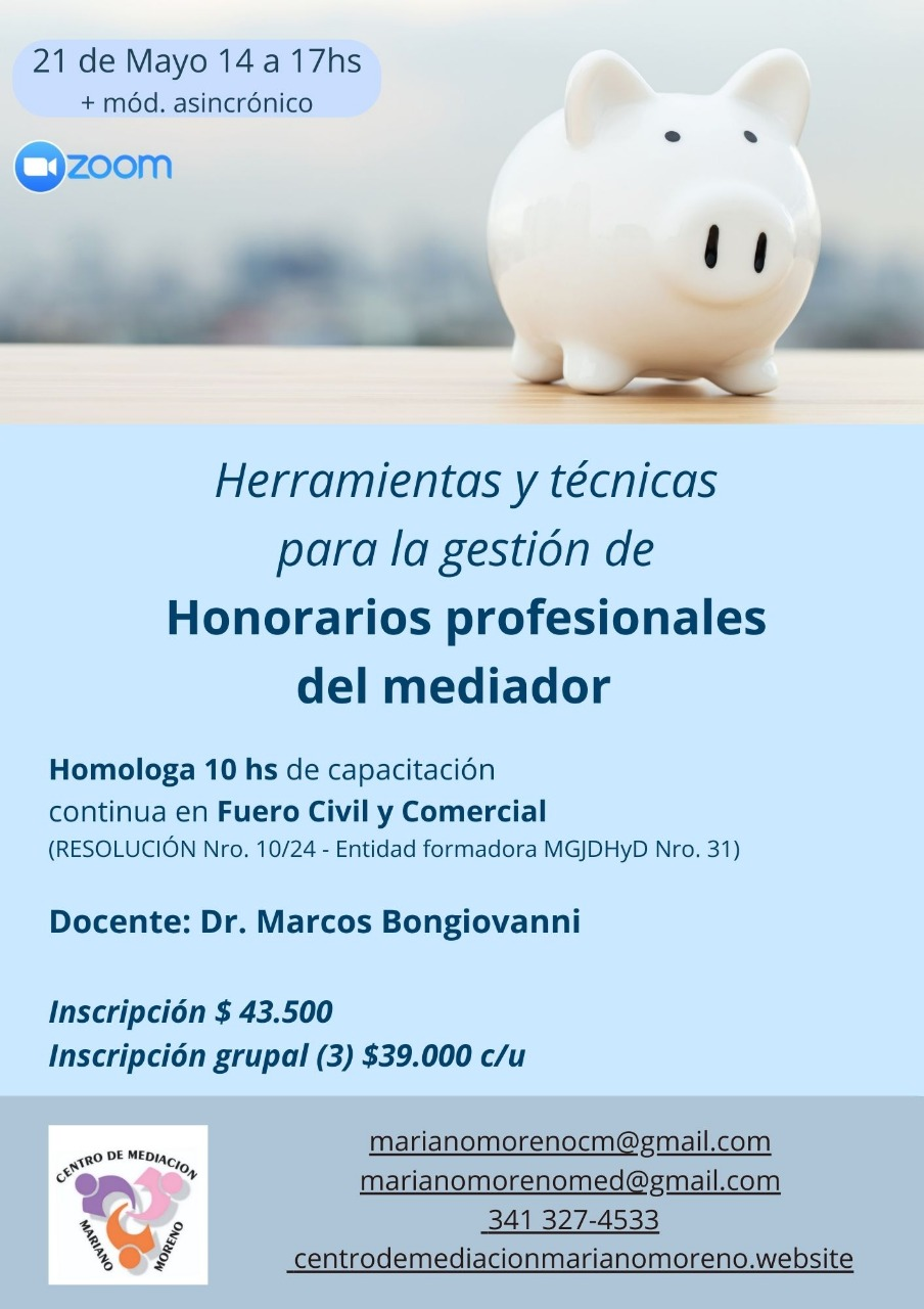 Herramientas y técnicas para la gestion de Honorarios Profesionales del mediador. 