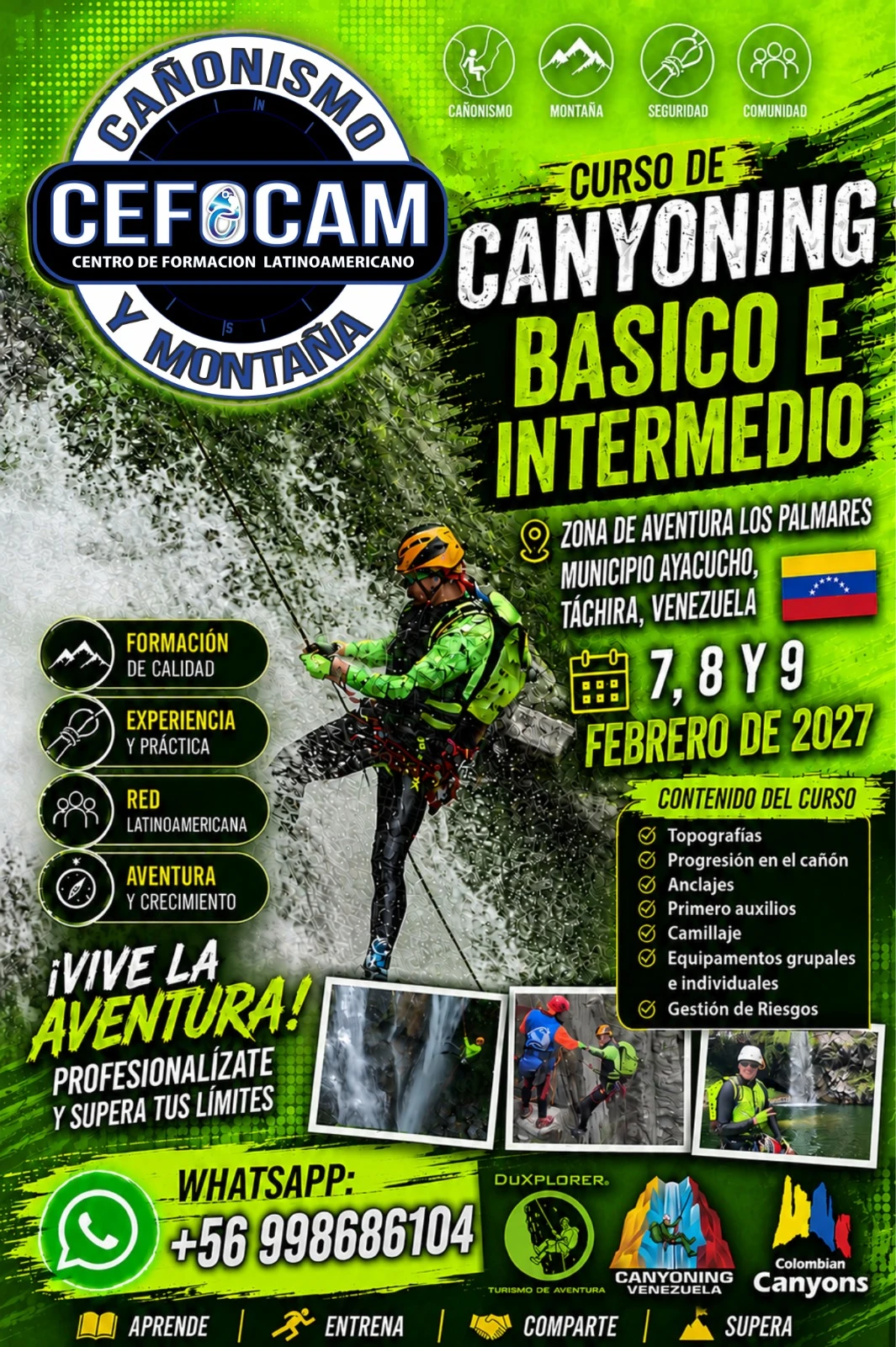 Guía de canyoning descendiendo una cascada en Venezuela