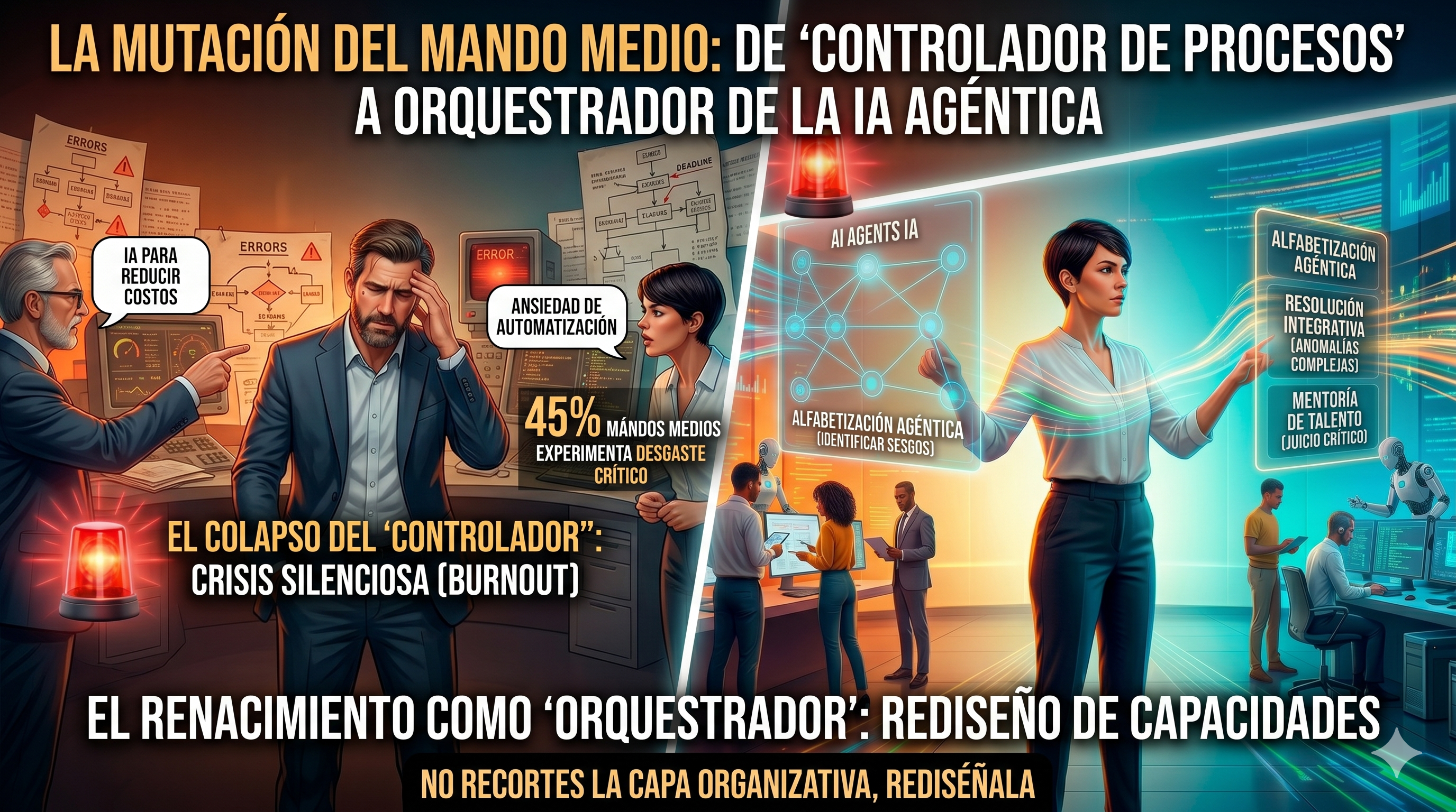 La mutación del mando medio: De "controlador de procesos" a orquestador de la IA Agéntica