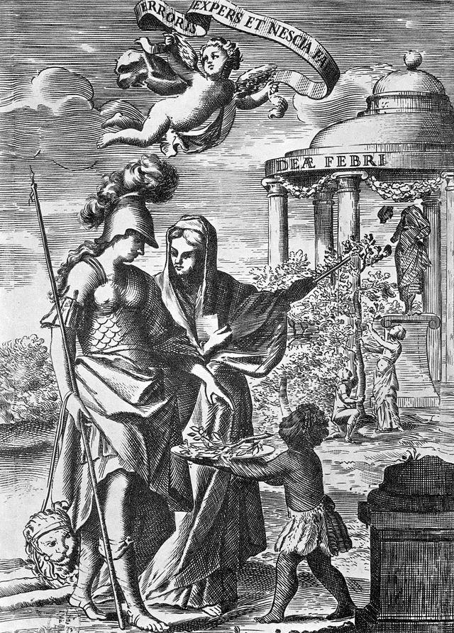 Peru offers a branch of cinchona to science (from a 17th-century engraving