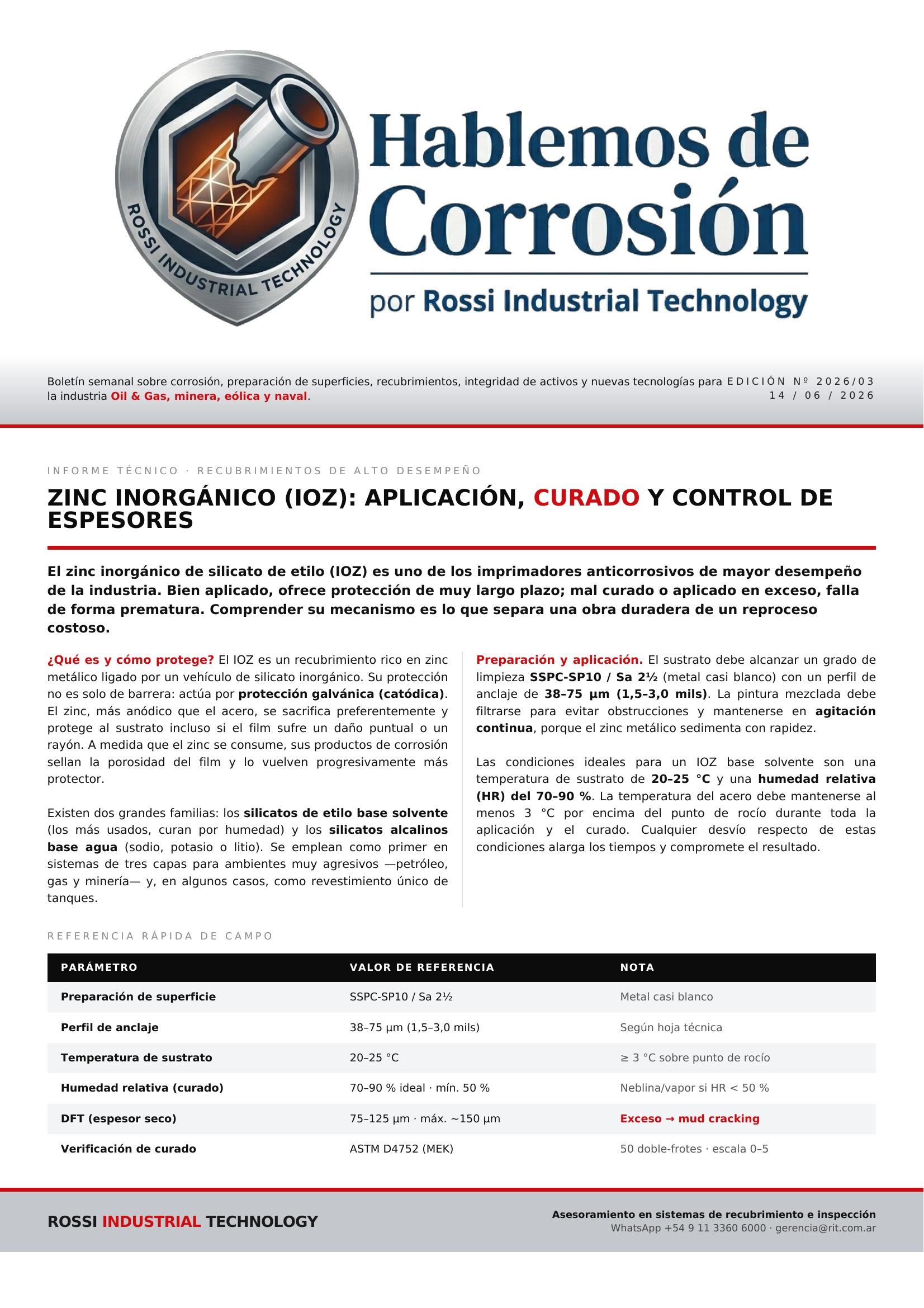 Zinc inorganico (IOZ): Aplicaciones, curado y control de espesores
