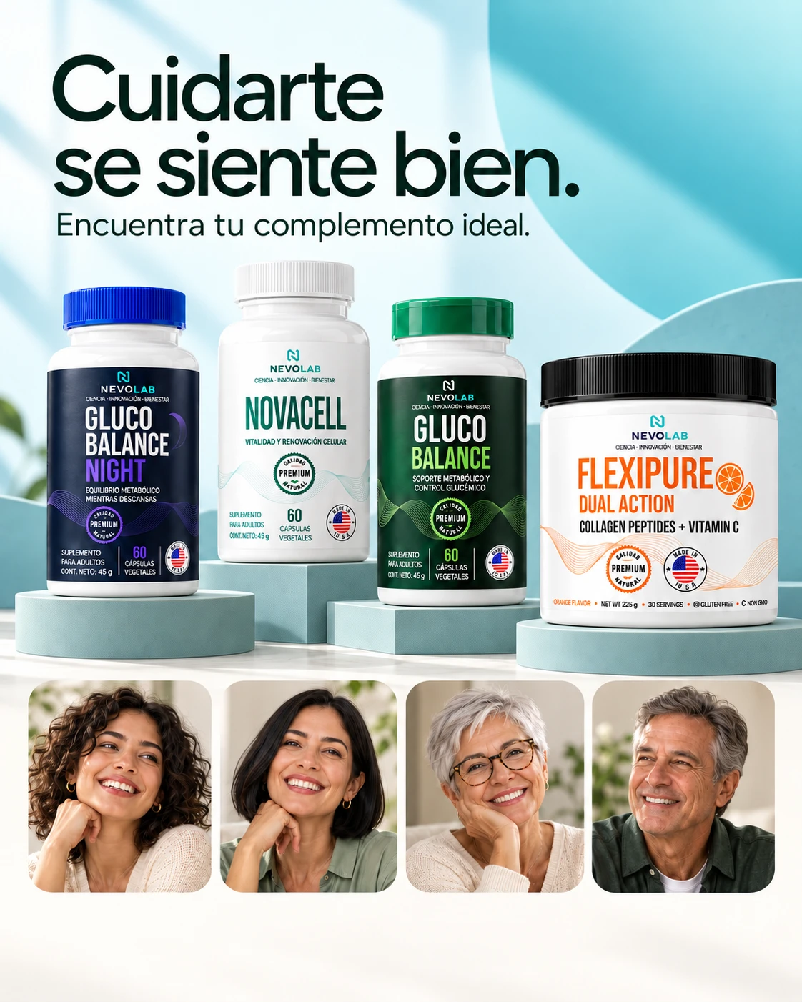 Selecci&oacute;n de productos destacados de la tienda Nevolab sobre fondo neutro
