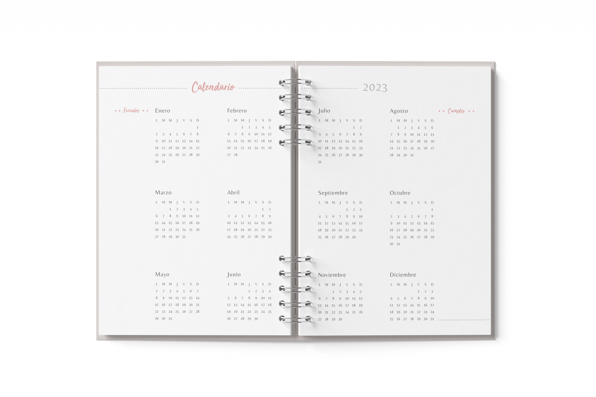 Calendario 2023 a doble página