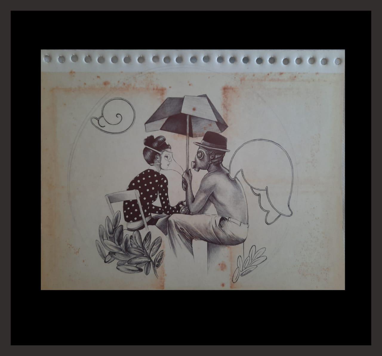 Dibujo en birome sobre cartón. Medidas : 22x28  cm.