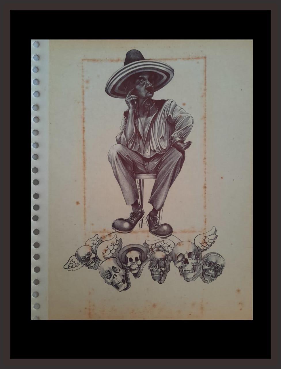 Dibujo en birome sobre cartón. Medidas : 21,5x29,7 cm.