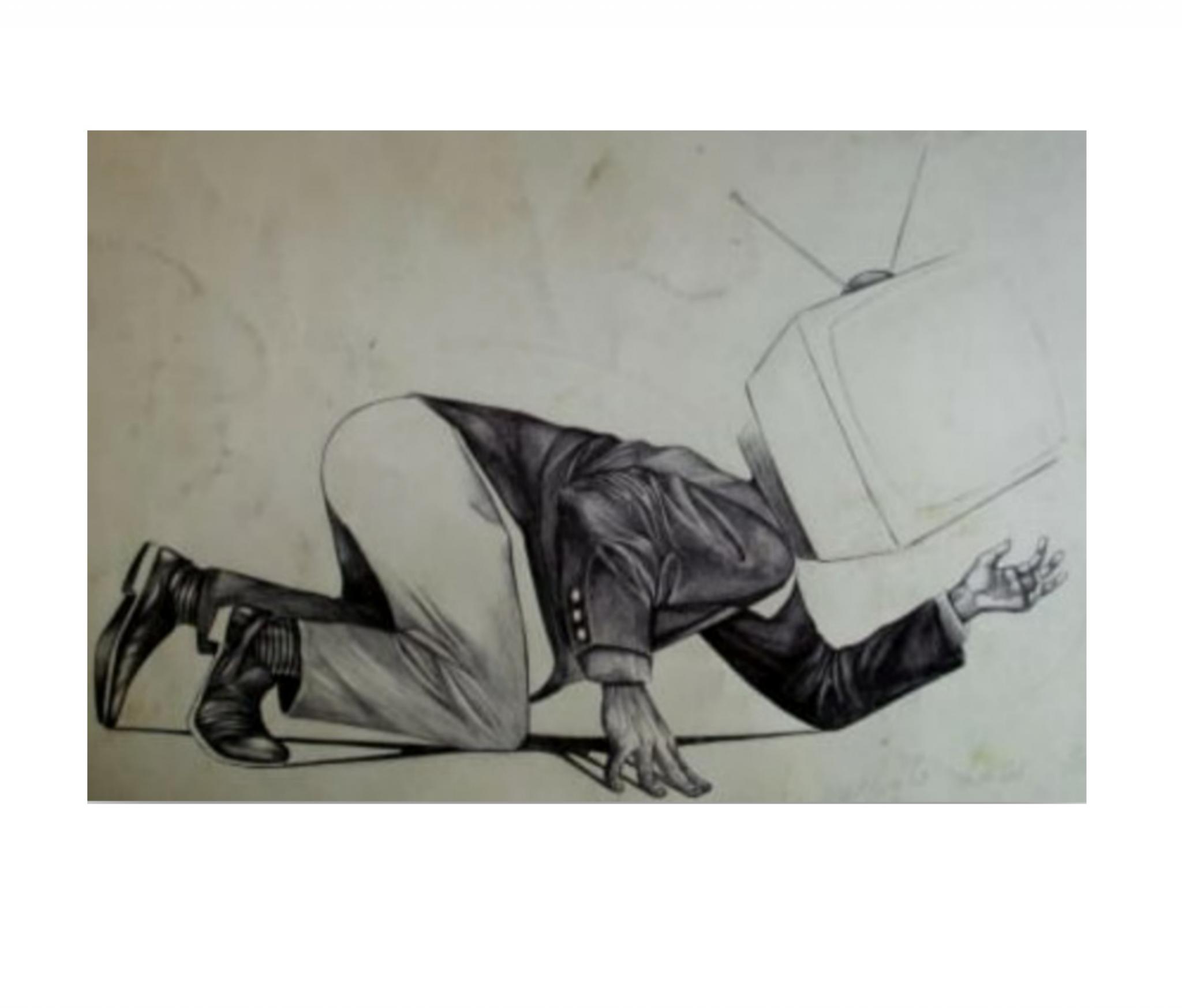 Dibujo en birome sobre cartón sucio. Medidas : 38x23  cm.