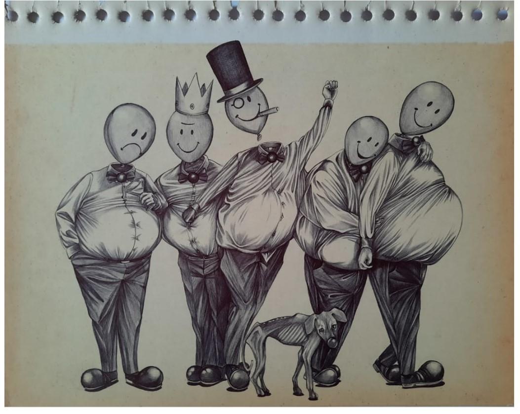 Dibujo en birome sobre cartón. Medidas : 22x28  cm.