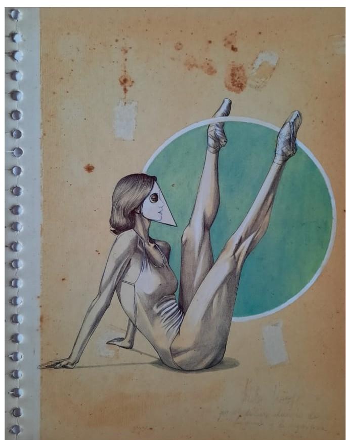 Dibujo en técnica mixta sobre cartón. Medidas : 28x22  cm.