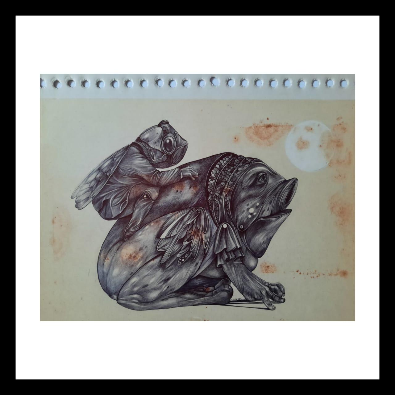 Dibujo en birome sobre cartón. Medidas : 21,5x29,7  cm.