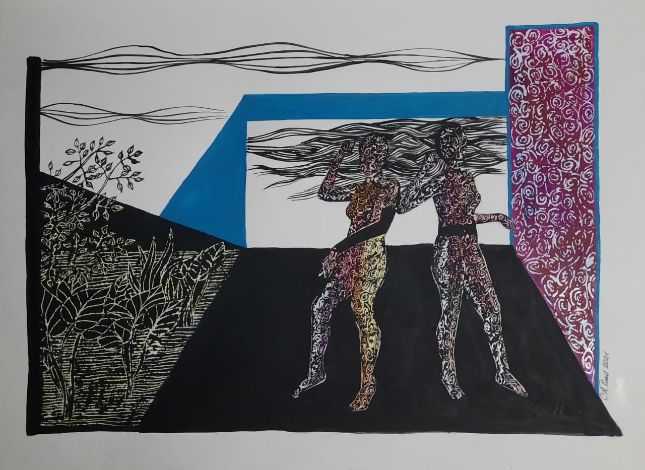Técnica: Esgrafiadoy acrílico sobre papel. Medidas: 35x50 cm. 2021