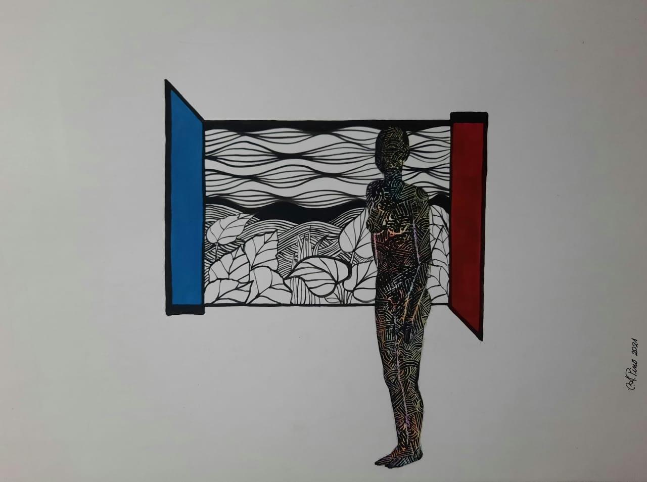 Técnica: esgrafiado y acrílico sobre papel. Medidas: 35x50 cm. 2021