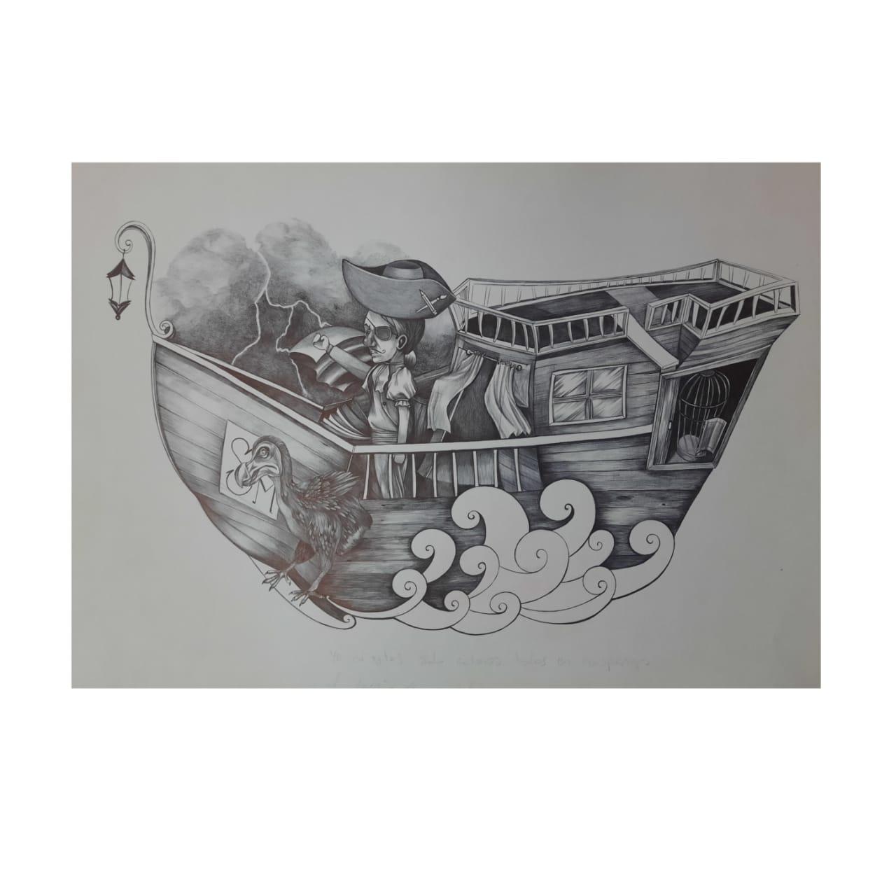 Dibujo con birome sobre papel. Medidas: 29,5x42 cm.