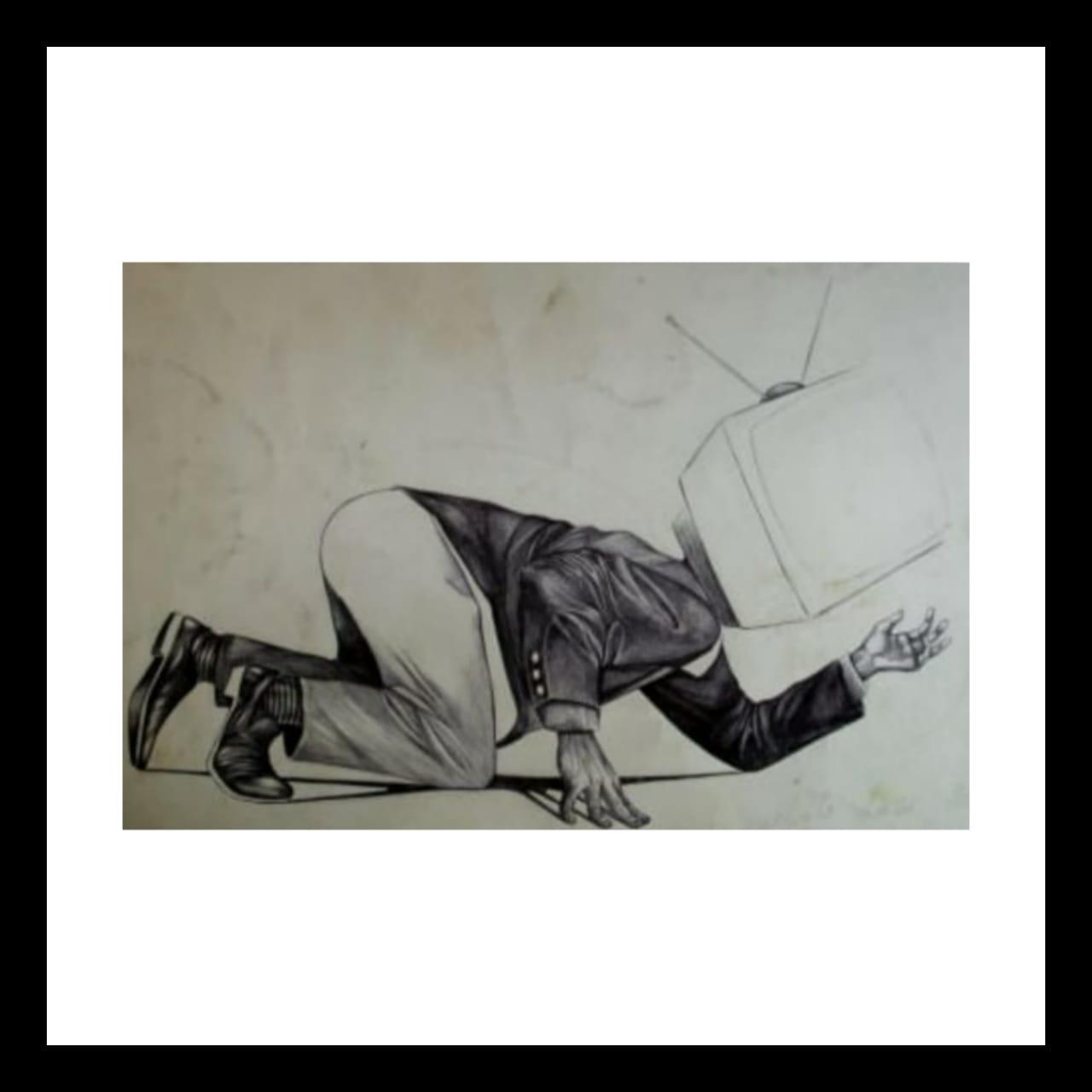 Dibujo con birome sobre cartón sucio. Medidas: 38x23 cm.