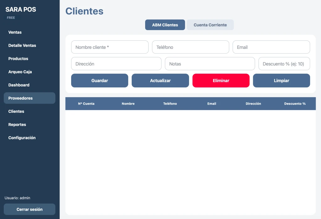 Módulo clientes SARA POS