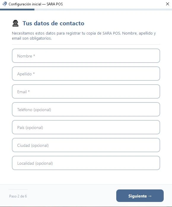 Wizard de configuración SARA POS