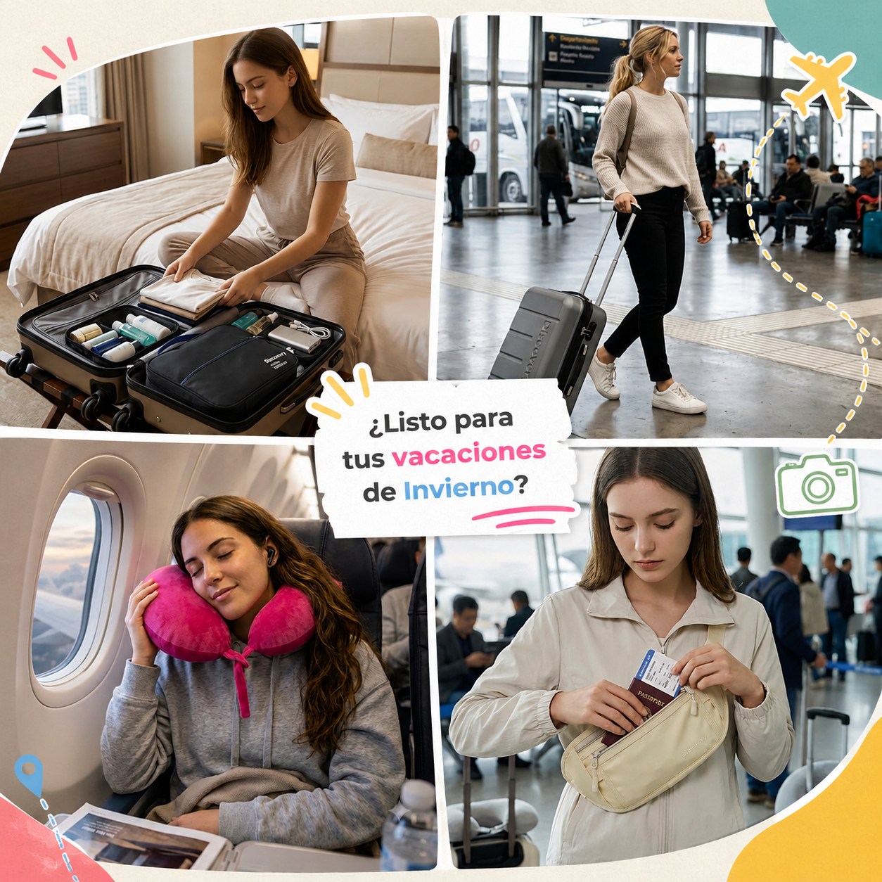 5 Esenciales que no te pueden faltar en tu bolso de mano estas Vacaciones de Invierno 🏔️❄️