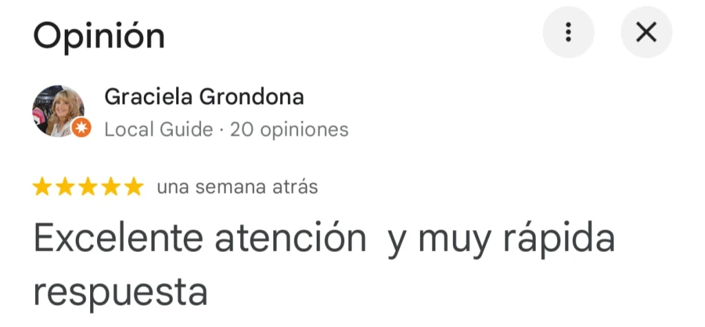 cliente deja su reseña en nuestro perfil de google