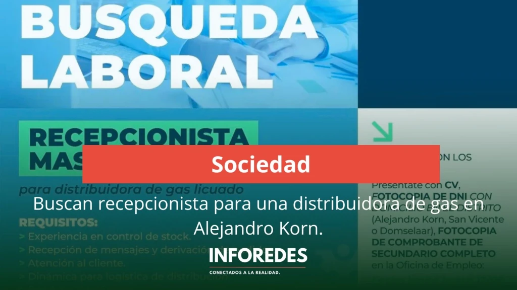 Buscan recepcionista para una distribuidora de gas en Alejandro Korn