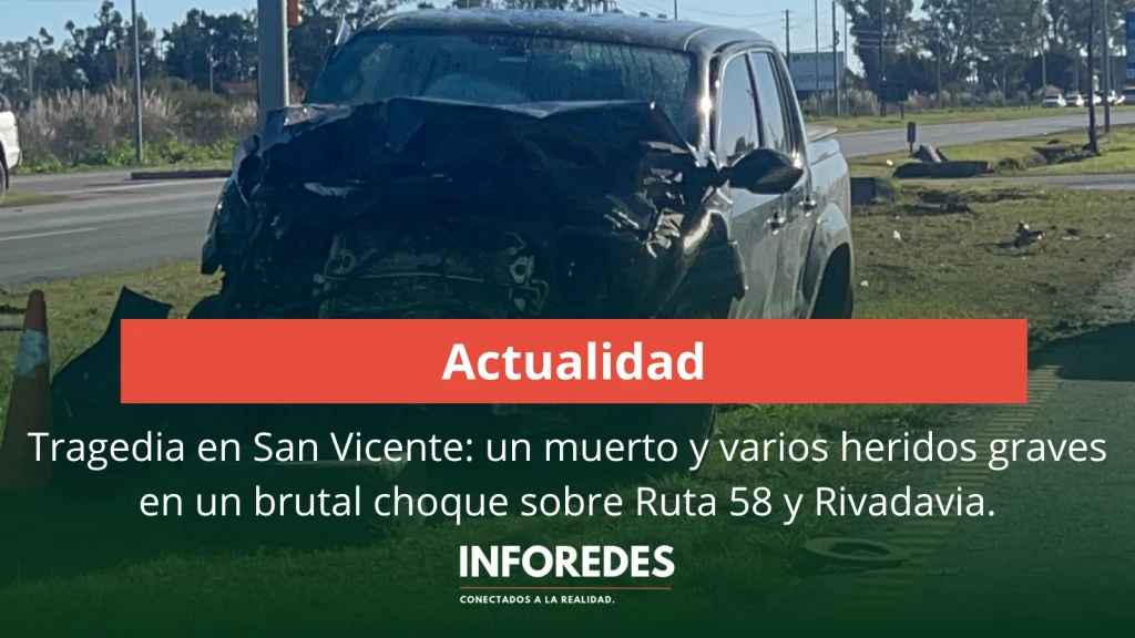 Tragedia en San Vicente: un muerto y varios heridos graves en un brutal choque sobre Ruta 58 y Rivadavia.