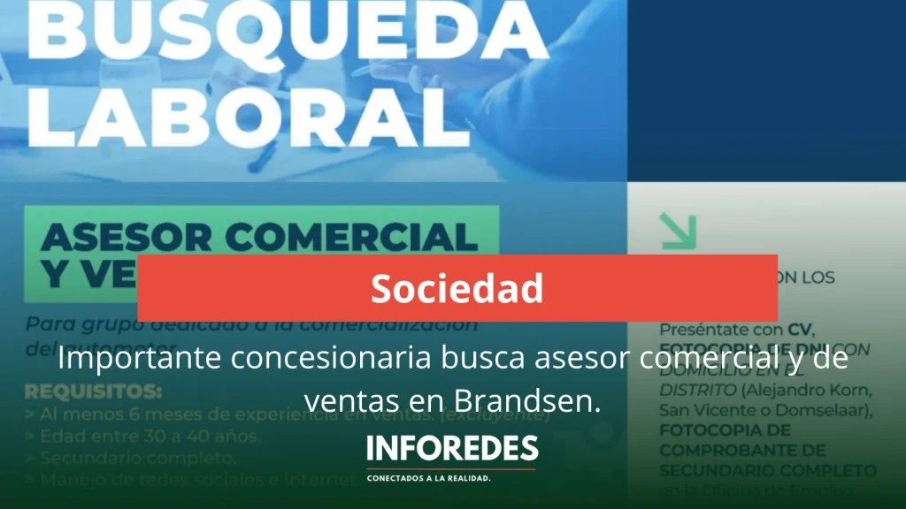 Importante concesionaria busca asesor comercial y de ventas en Brandsen