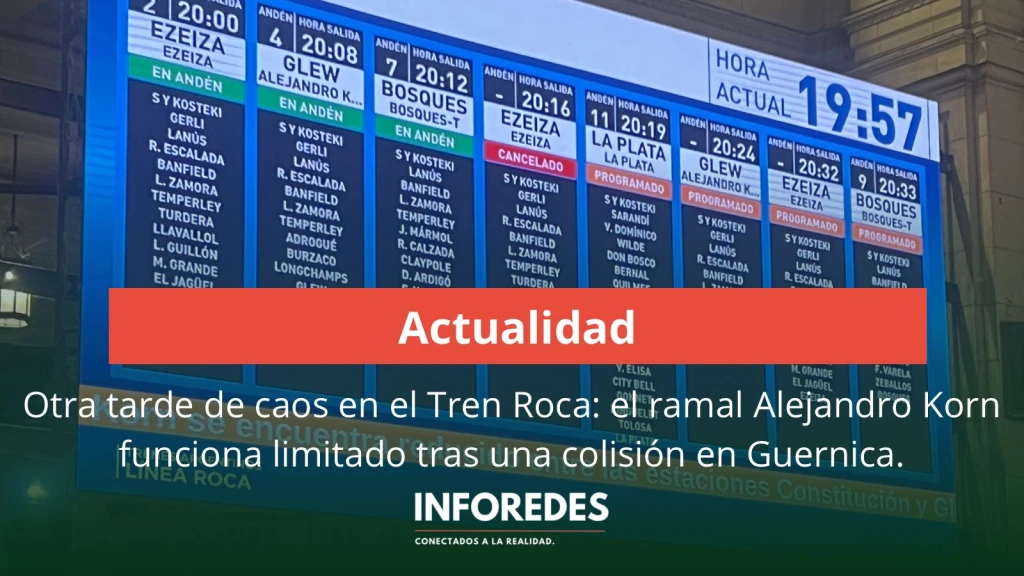 Otra tarde de caos en el Tren Roca: el ramal Alejandro Korn funciona limitado tras una colisión en Guernica