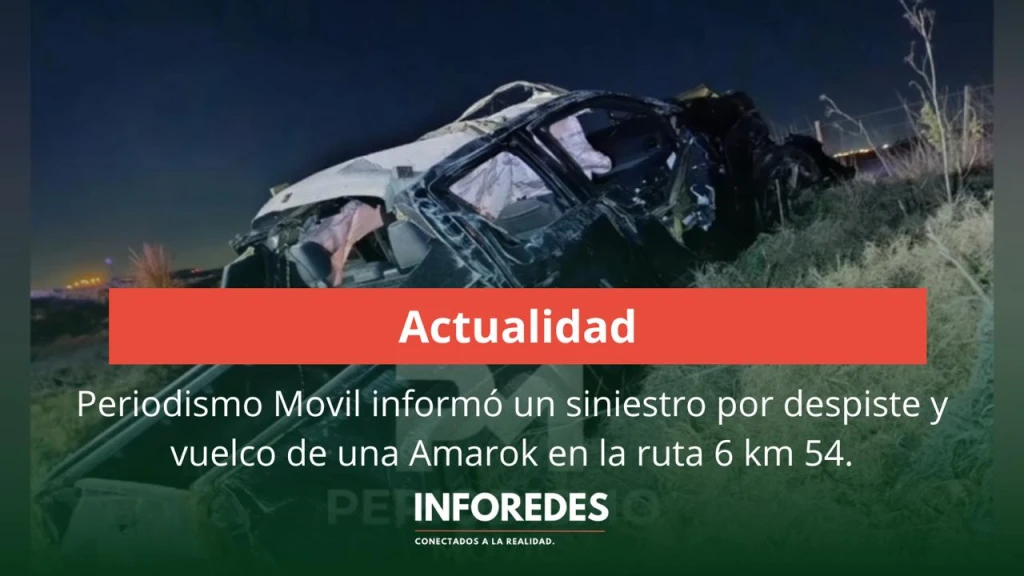 Periodismo Movil informó un siniestro por despiste y vuelco de una Amarok en la ruta 6 km 54.