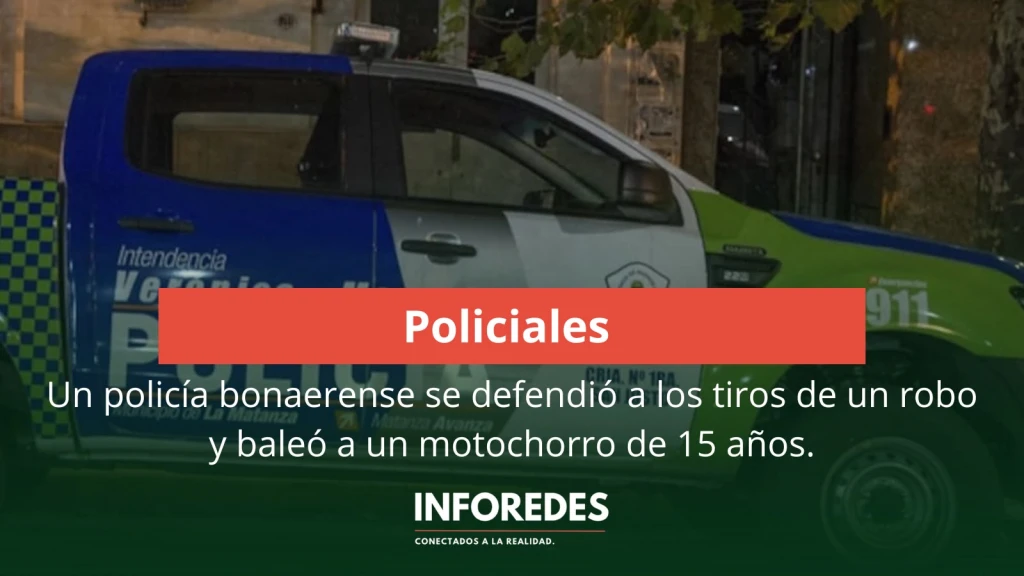 Un policía bonaerense se defendió a los tiros de un robo y baleó a un motochorro de 15 años
