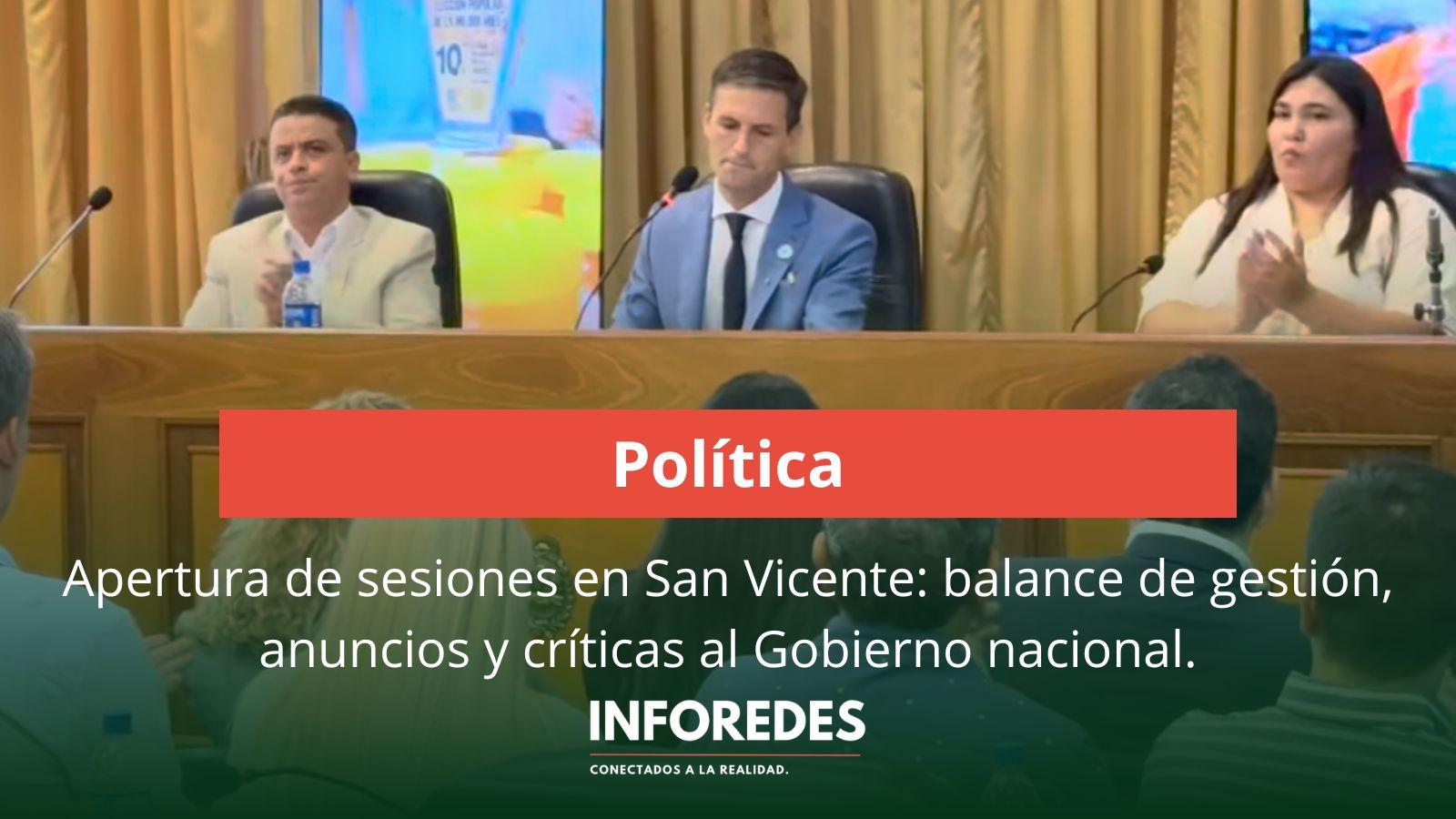 Apertura de sesiones en San Vicente: balance de gestión, anuncios y críticas al Gobierno Nacional