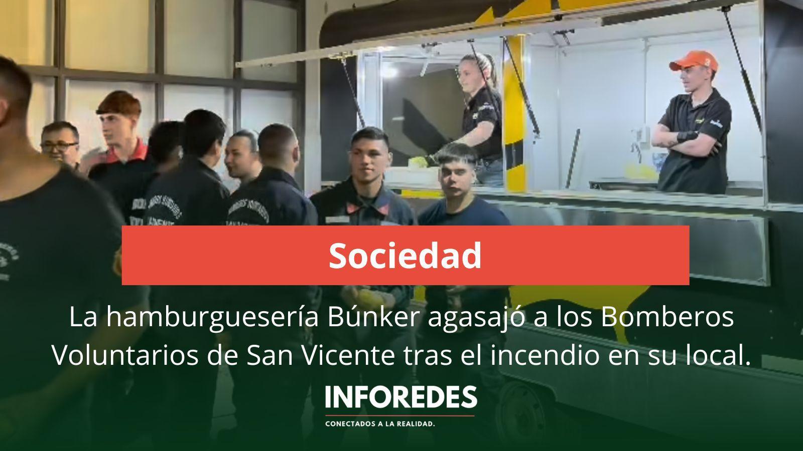 La hamburguesería Búnker agasajó a los Bomberos Voluntarios de San Vicente tras el incendio en su local