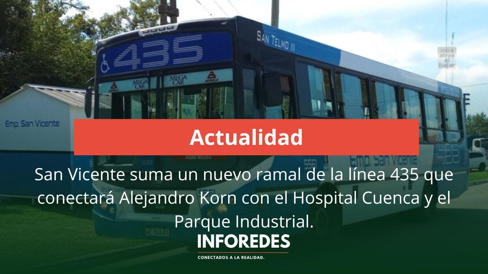 San Vicente suma un nuevo ramal de la línea 435 que conectará Alejandro Korn con el Hospital Cuenca y el Parque Industrial