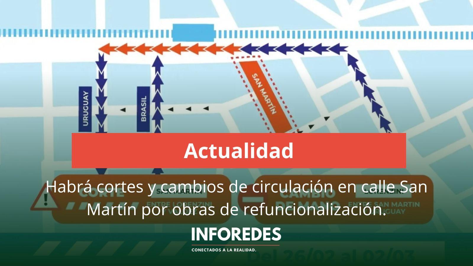 Habrá cortes y cambios de circulación en calle San Martín por obras de refuncionalización