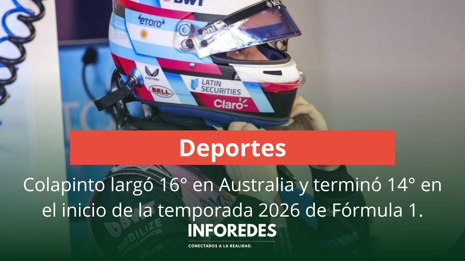 Colapinto largó 16° en Australia y terminó 14° en el inicio de la temporada 2026 de Fórmula 1