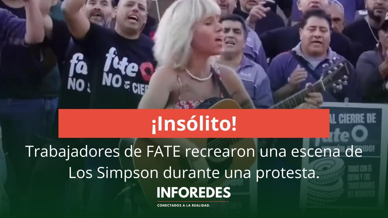 Protesta en FATE: recrearon una escena de Los Simpson frente a la fábrica de neumáticos