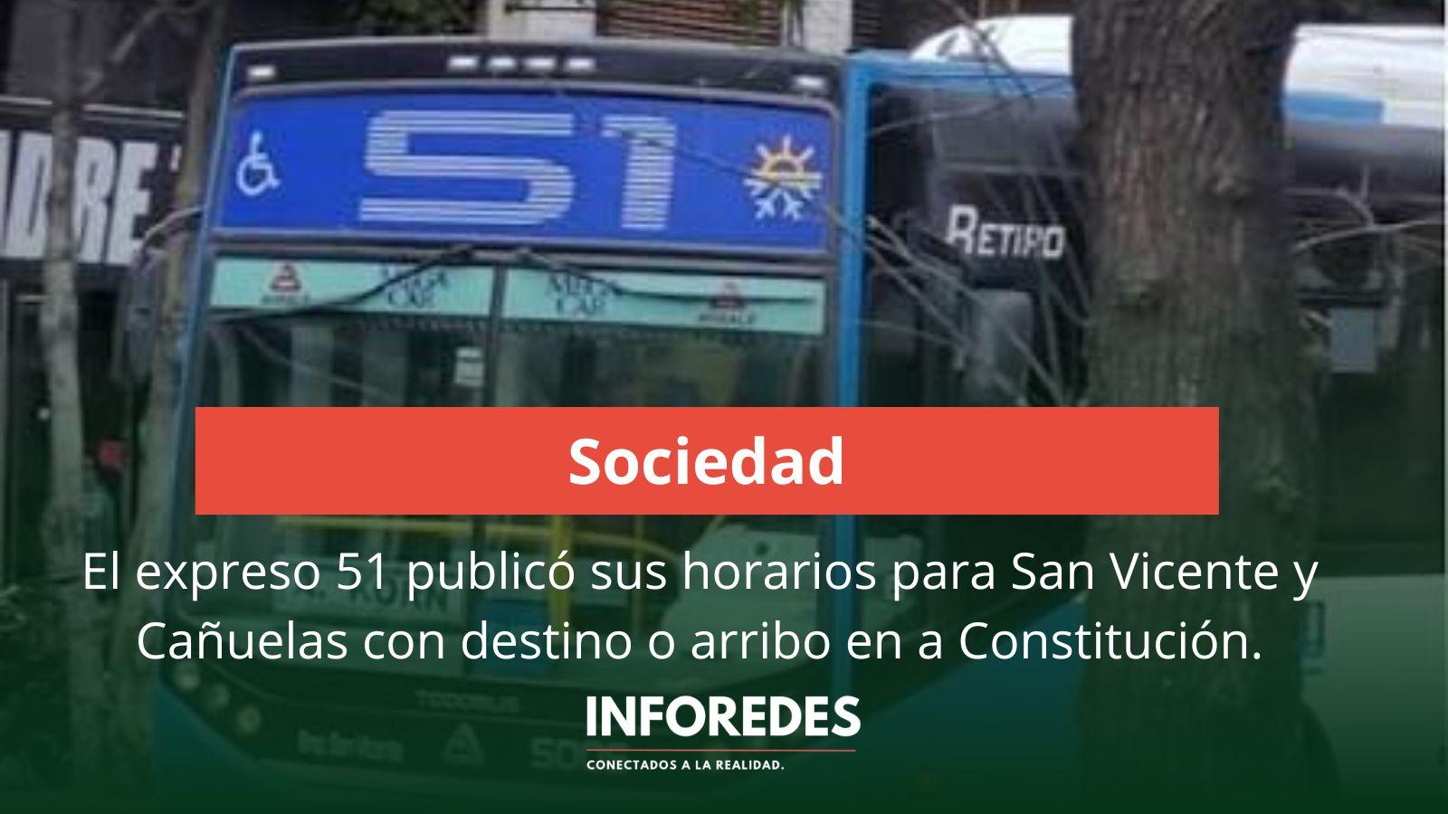 El expreso 51 publicó sus horarios para San Vicente y Cañuelas con destino o arribo en a Constitución. 