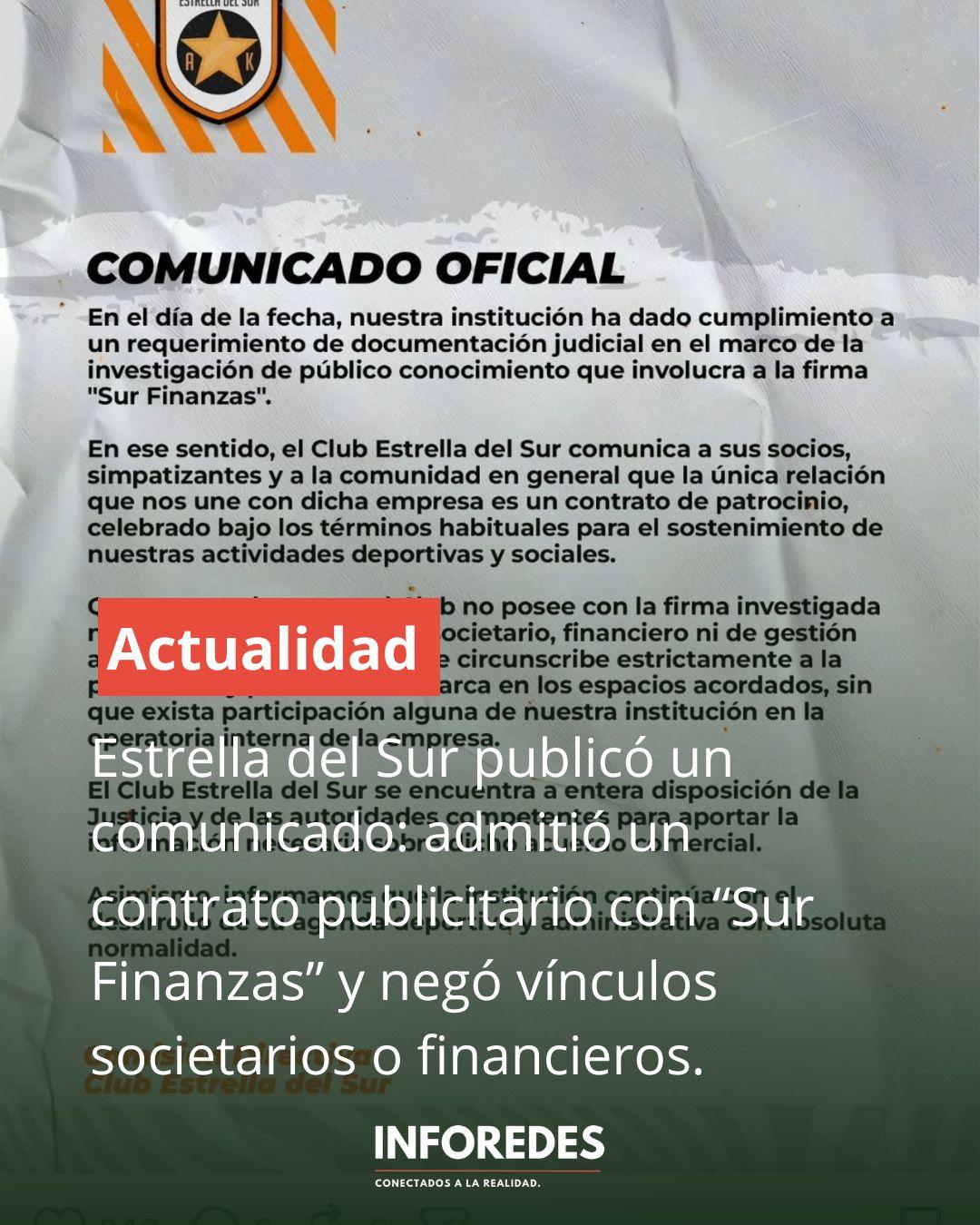 Estrella del Sur rompió el silencio: reconoció un contrato publicitario con “Sur Finanzas” y se puso a disposición de la Justicia