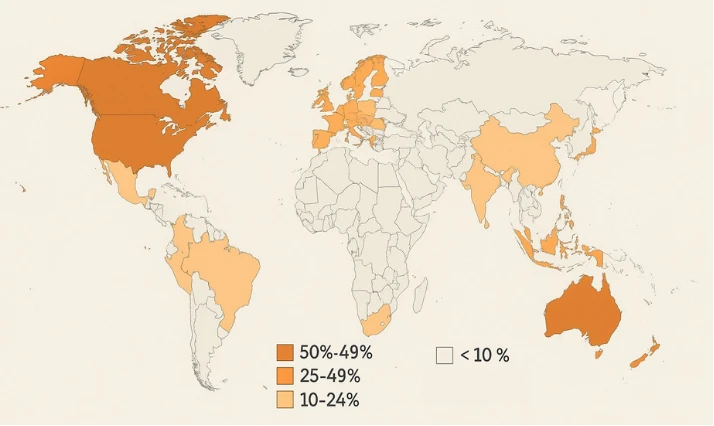 Mapa uso de wood frame en el mundo