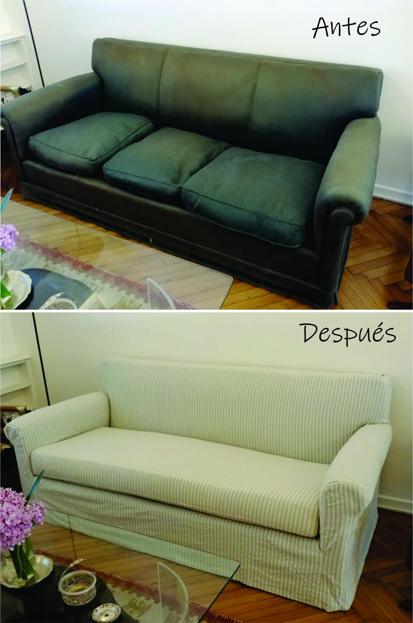 Funda para sillon de tres cuerpos realizada en tela Tusor beige