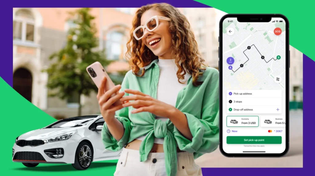 Pasajero realizando una reserva de taxi desde su celular