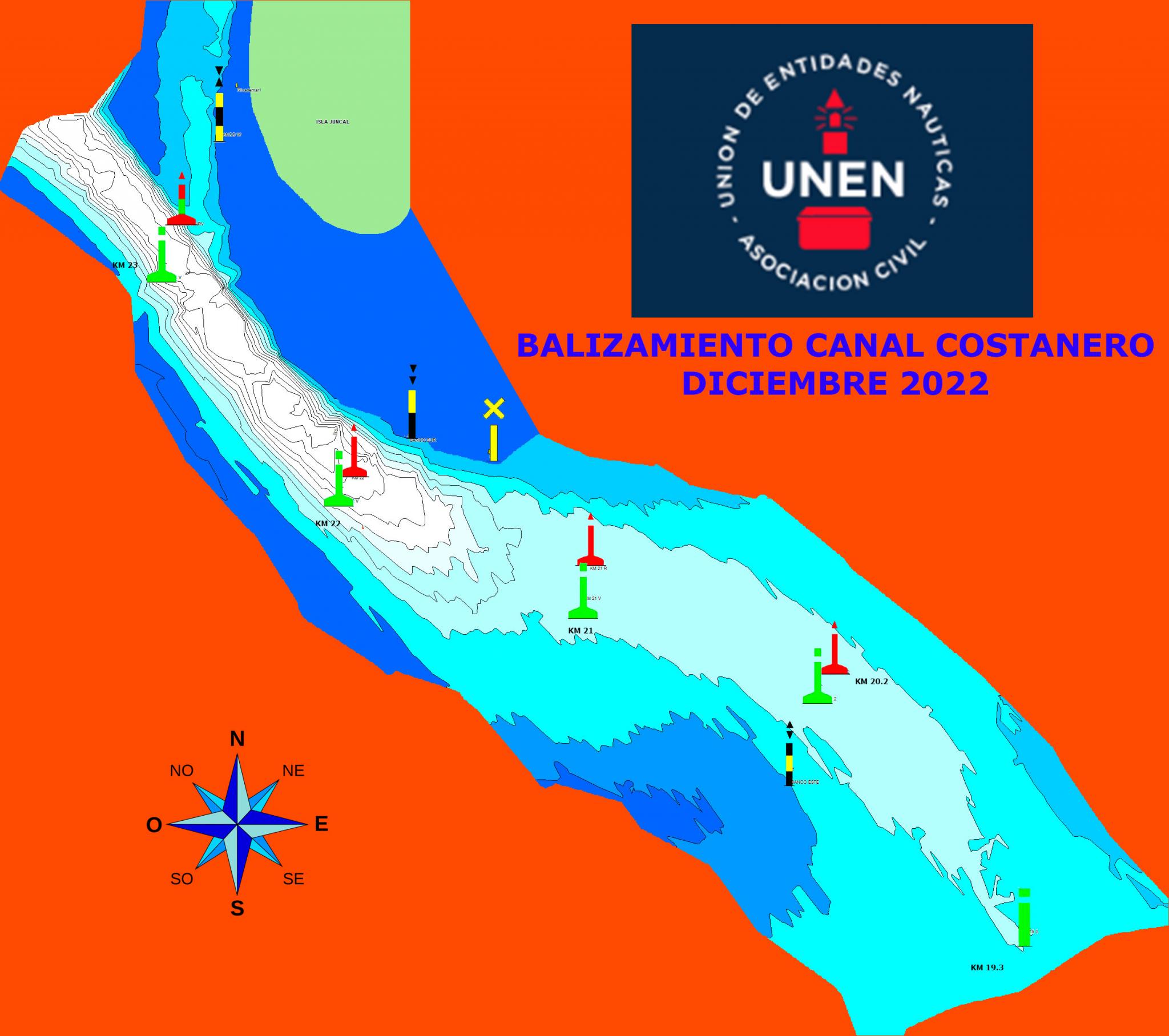 Derrota recomendada del Canal Costanero y Croquis actualizado a Diciembre 2022