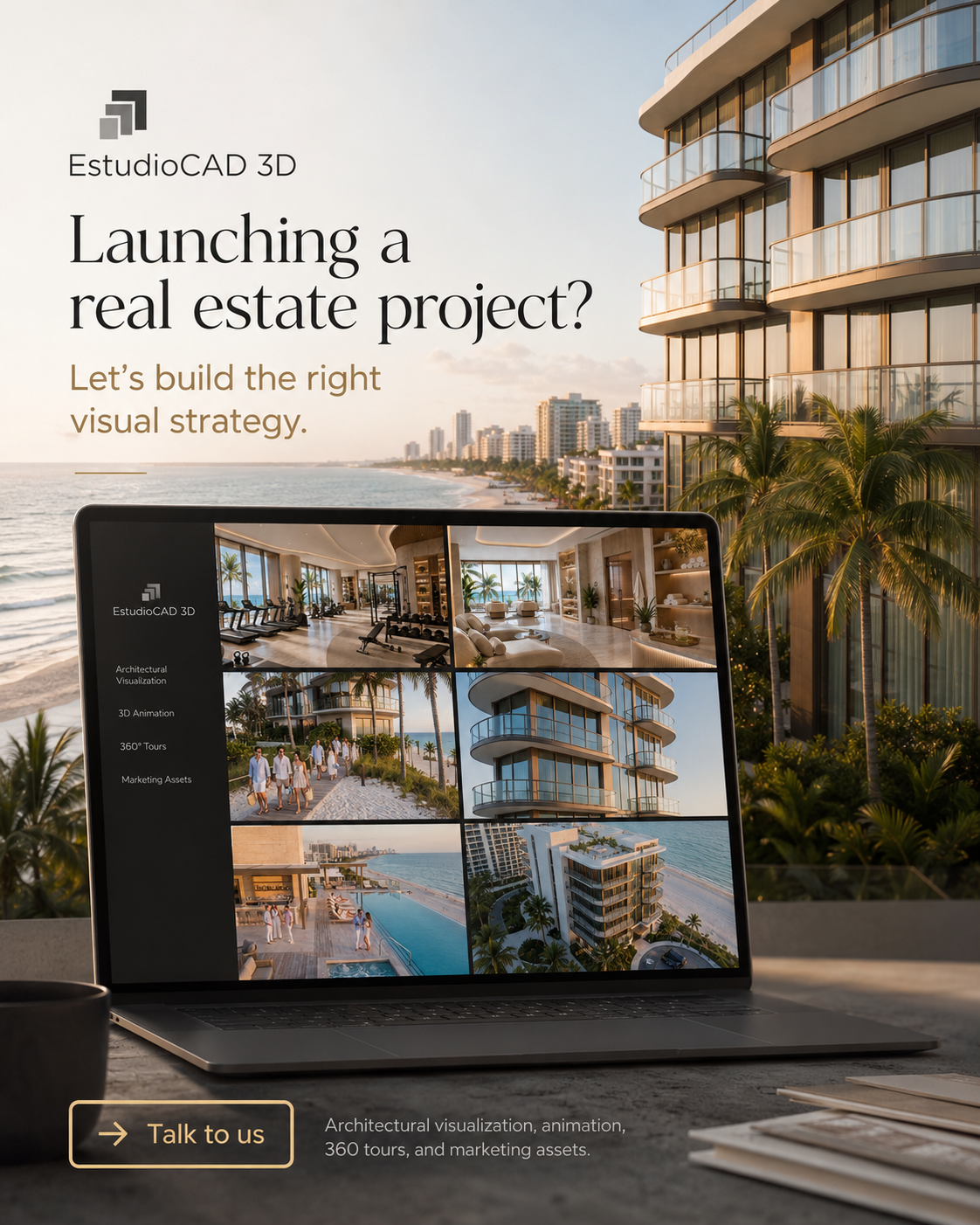 EstudioCAD 3D architectural visualization services for real estate developers and architecture studios