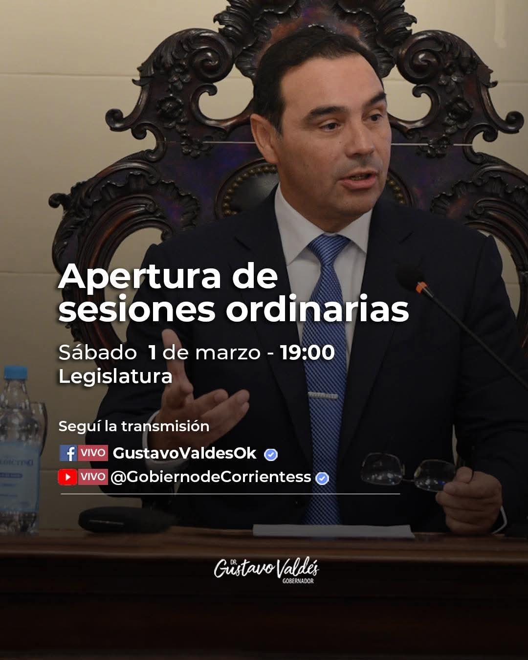 El gobernador Valdés abrirá las sesiones ordinarias de la Legislatura provincial