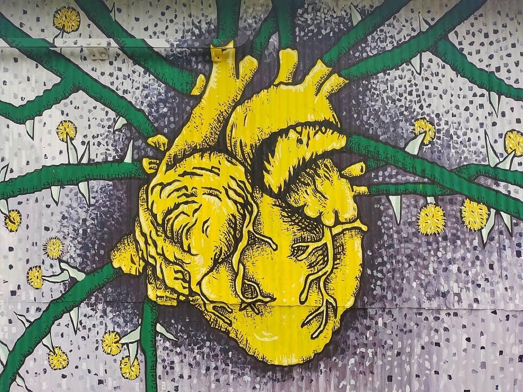 IV Encuentro Internacional de Muralismo Gabriel Dubois. Mural en pintura, 4 x 13 mts aprox., junto a María Alejandra Golbert Minuzzi. 2021