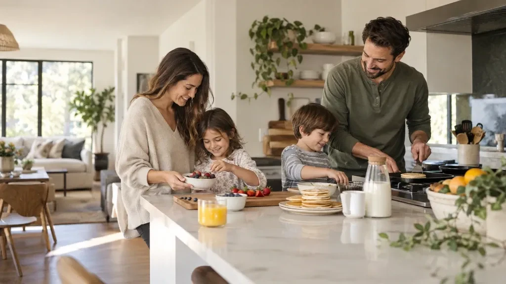 Familia compartiendo un momento cotidiano en casa
