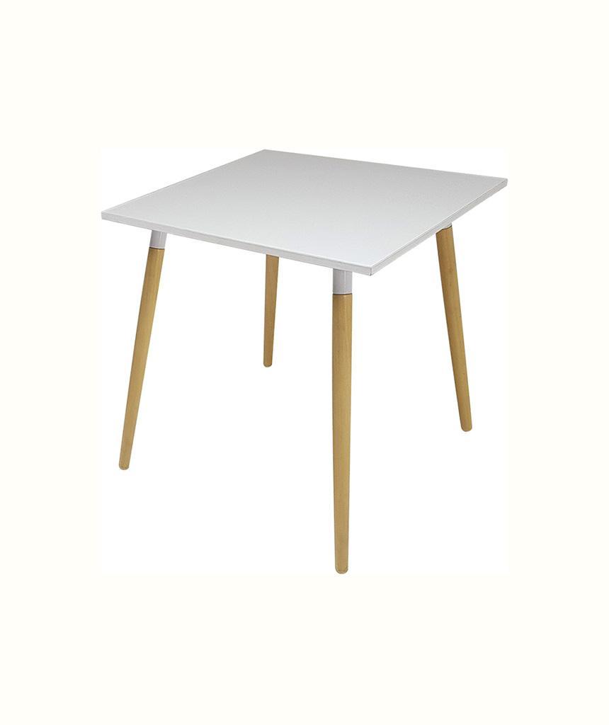 Mesa Kiev con tapa de melamina y patas de madera de guatambú, mesa de bar