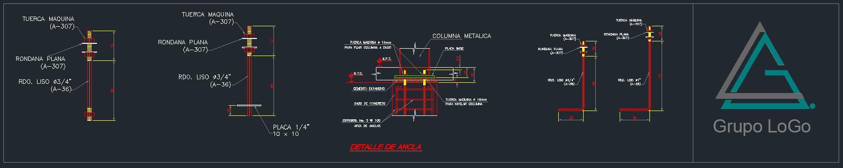 Fabricacion de anclas de cimentación  en acero A-36, acero especiales, acero inoxidable y galvanizadas por inmersión en caliente o electrolisis   