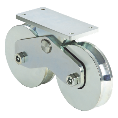 Rueda Doble para Puerta Corrediza / 12 cm / Carga 1200 kg / Canal U Semiredondo / Acero Galvanizado
