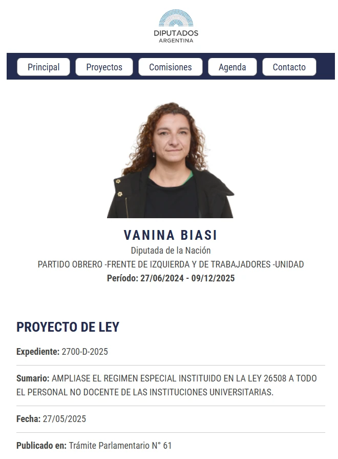Ver el proyecto de ley de Vanina Biasi