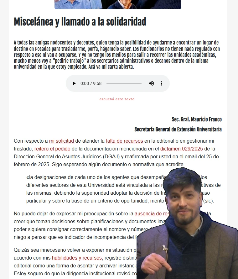 Carta abierta a la comunidad UNaM